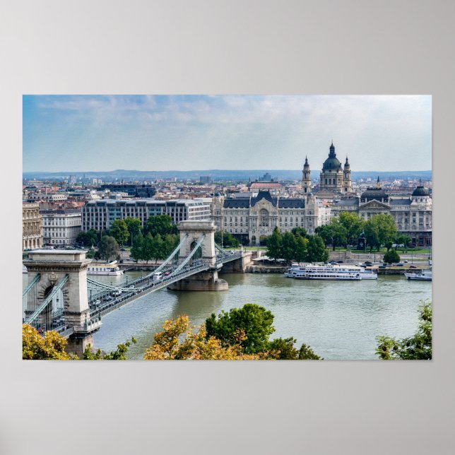 Flygbild av Kedjebron i Budapest, Ungern Poster (Framsidan)