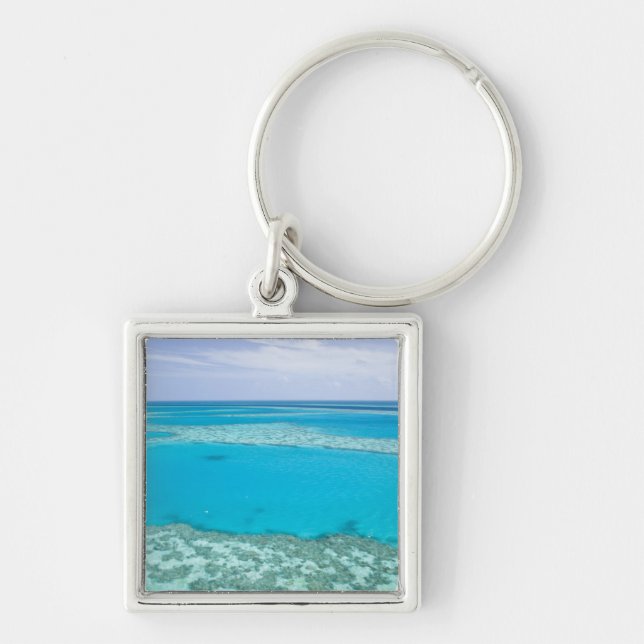 Flygbild över Great Barrier Reef av Fyrkantig Silverfärgad Nyckelring (Framsidan)