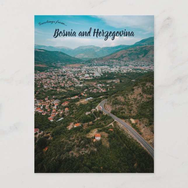 Flygbild över Mostar Bosnien och Hercegovina  Vykort (Framsida)