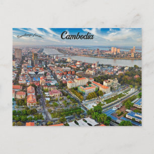 Flygbild över Phnom Penh Kambodja Vykort