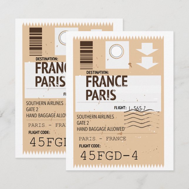 flygbiljett Paris Frankrike (Fram/baksida)