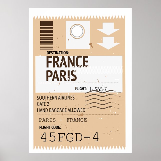 flygbiljett Paris Frankrike Poster (Framsidan)