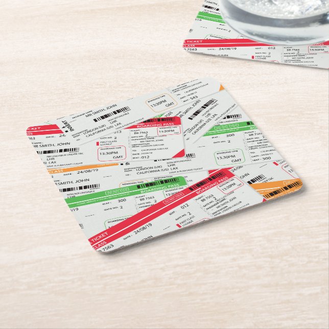 Flygbiljetter Underlägg Papper Kvadrat (Vinklad)