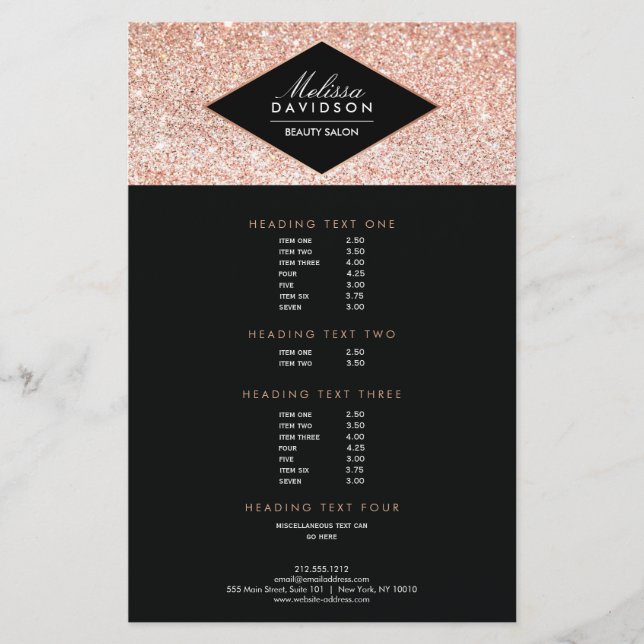 Flygblad för Rose Gold Glitter och Glamour Skönhet (Framsidan)