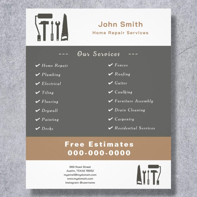Flygblad för tjänsten handyman och hemreparation (Handyman & Home Repair Service Flyer)