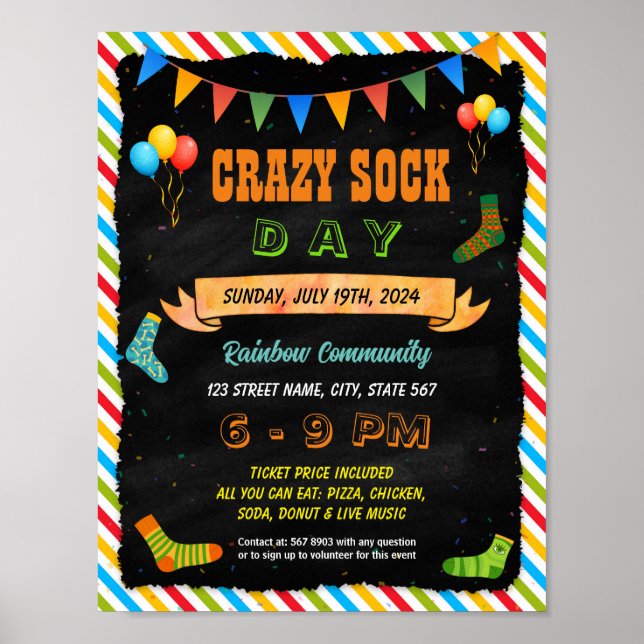 Flygblad för Wacky Socks Day poster mall (Framsidan)