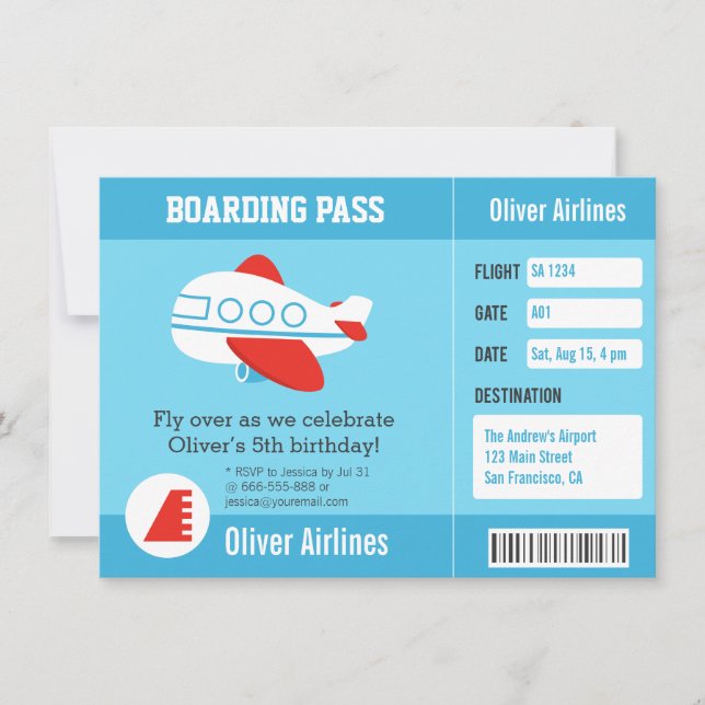 Flygbolags Boarding Pass Födelsedagsfest Inbjudnin Inbjudningar (Framsida)