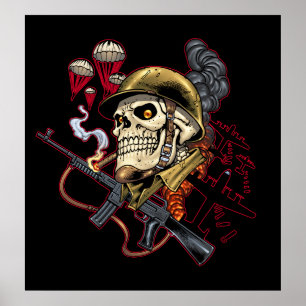 Flygburen eller marin Paratrooper Skull med Helmet Poster