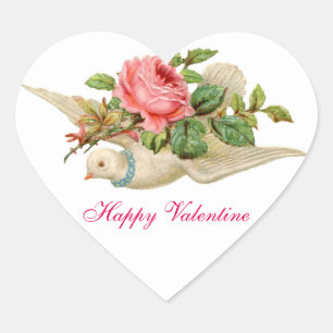 FLYGDOVE MED ROSA ROS VALENTINS DAG HJÄRTFORMAT KLISTERMÄRKE