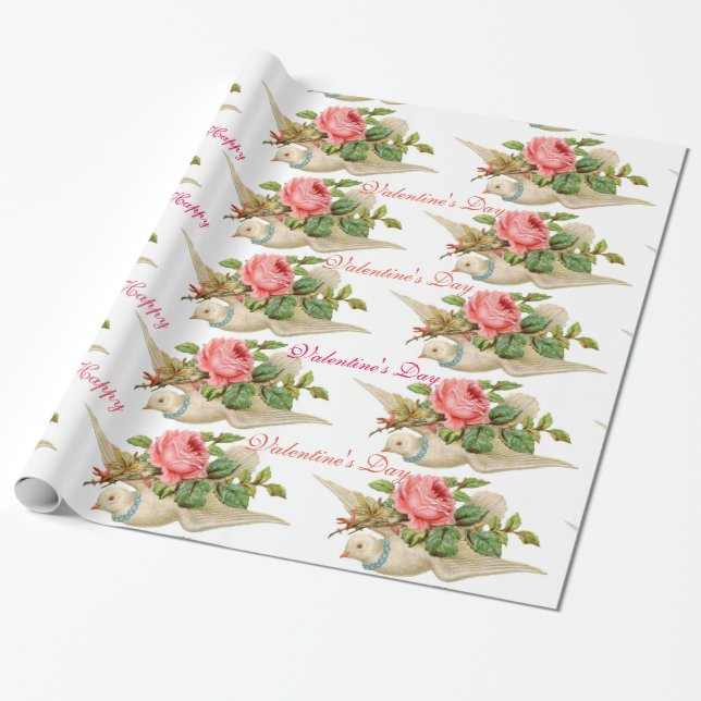 FLYGDOVE MED ROSA ROS VALENTINS DAG PRESENTPAPPER (Utrullad)
