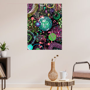 Flyger genom rymden: En maximalistisk abstrakt Poster