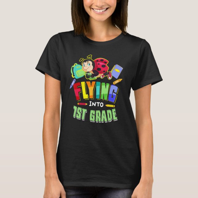 Flyger in i 1:a klass Ladybug Tillbaka till skolan T Shirt (Framsida)