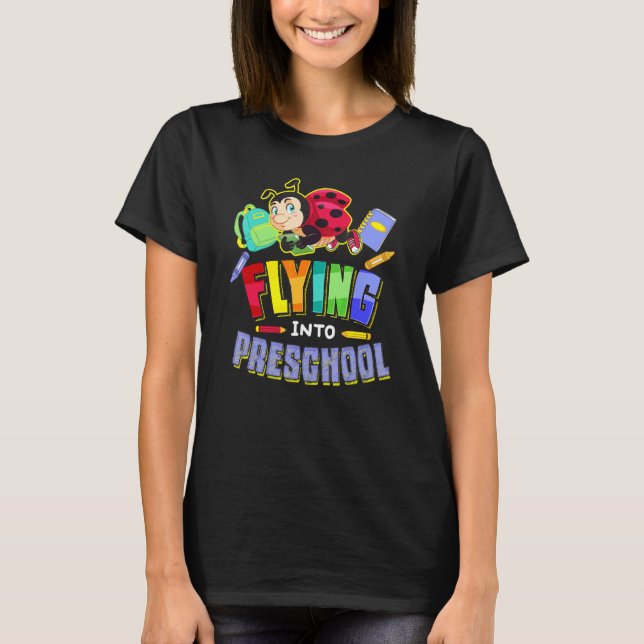 Flyger in till förskolan Ladybug Tillbaka till sko T Shirt (Framsida)