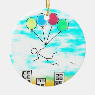 flyger över staden med ballonger julgransprydnad keramik