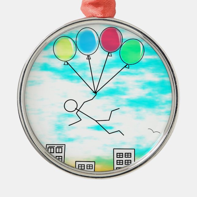 flyger över staden med ballonger julgransprydnad metall (Framsidan)