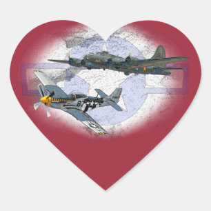 Flygeskort för Mustang P-51 Hjärtformat Klistermärke