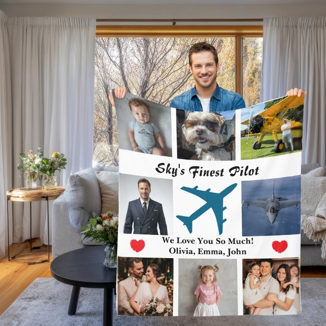 Flygfamilj Foto Collage Himmelens Bästa Pilot Fleecefilt (Skapare uppladdad)