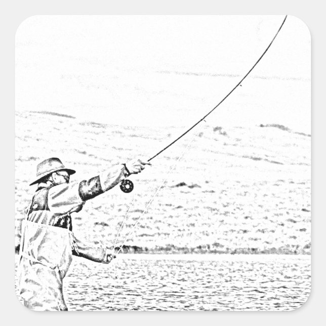 Flygfiskare Fyrkantigt Klistermärke (Framsida)