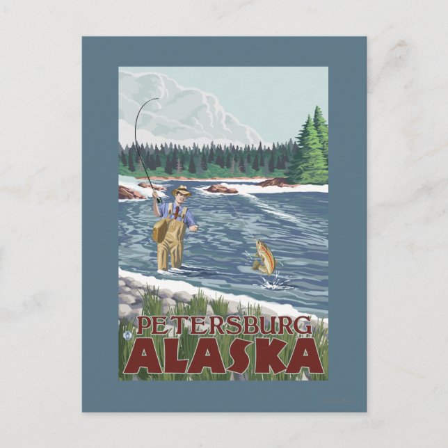 Flygfiskare - Petersburg, Alaska Vykort (Framsida)