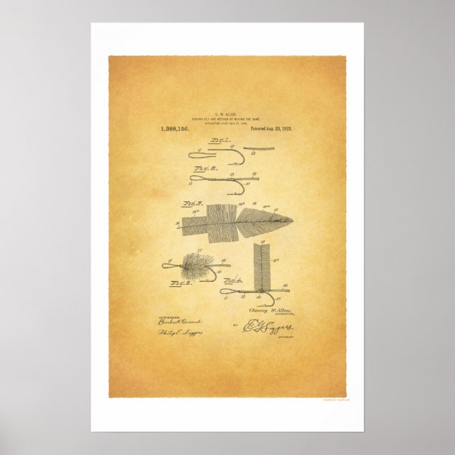 Flygfiske 1911 US Patent Poster - C W Allen (Framsidan)