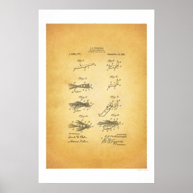 Flygfiske 1921 US Patent Poster - E H Peckinpaug (Framsidan)