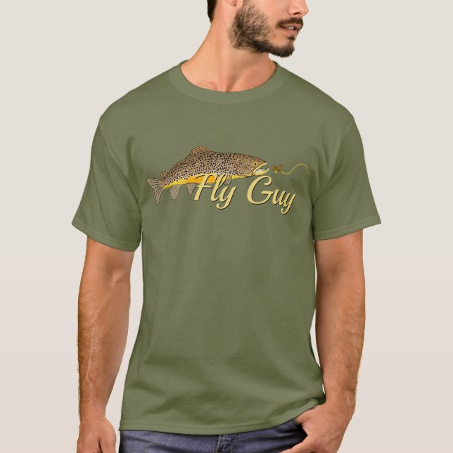 Flygfiske Fly Guy Brown Trout T Shirt (Framsida)