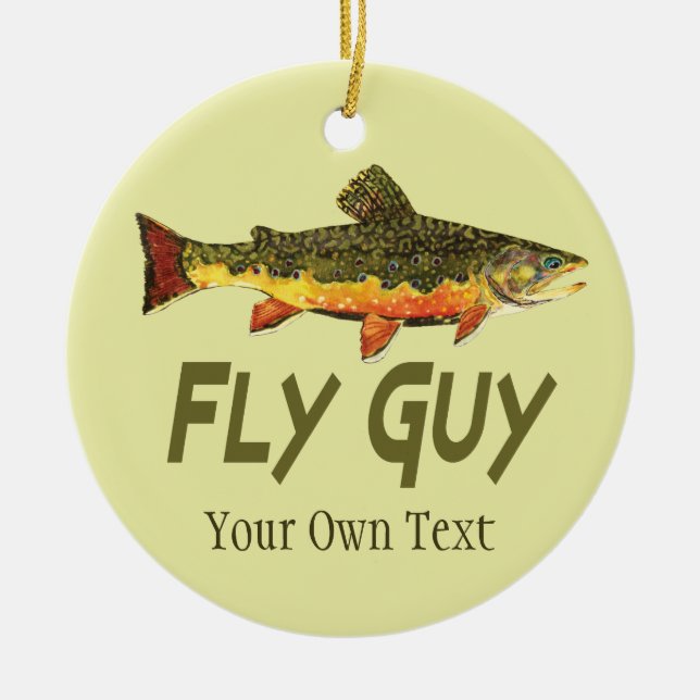 Flygfiske Fly Guy Man's Julgransprydnad Keramik (Framsidan)