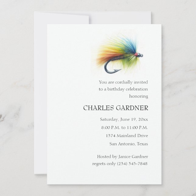 Flygfiske för födelsedagsinbjudan inbjudningar (Framsida)