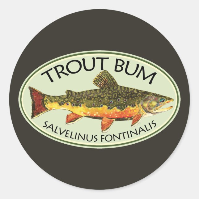 Flygfiske funny TROUT BUM Runt Klistermärke (Framsida)