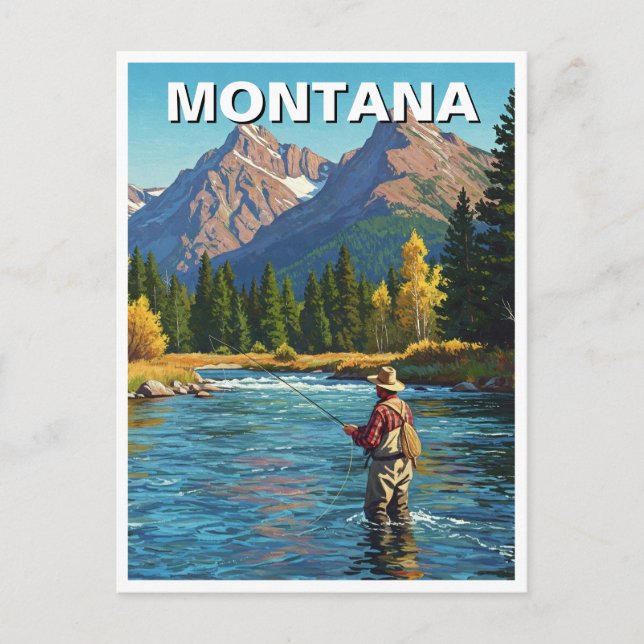 Flygfiske i floden Montana Yellowstone Vykort (Framsida)