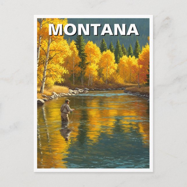 Flygfiske i floden Montana Yellowstone Vykort (Framsida)