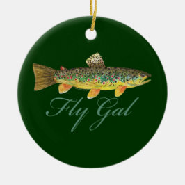 Flygfiske kvinna julgransprydnad keramik