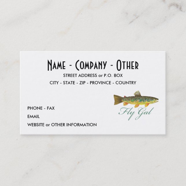 Flygfiske kvinna visitkort (Framsida)