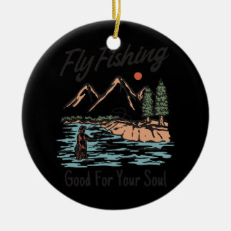 Flygfiske och Fly Fisherman Gift Julgransprydnad Keramik