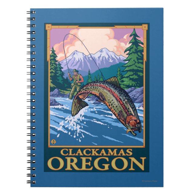 Flygfiske Scene - Clackamas, Oregon Anteckningsbok Med Spiral (Framsidan)