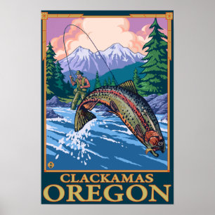Flygfiske Scene - Clackamas, Oregon Poster