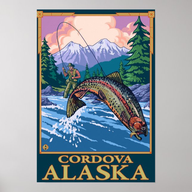 Flygfiske Scene - Cordova, Alaska Poster (Framsidan)