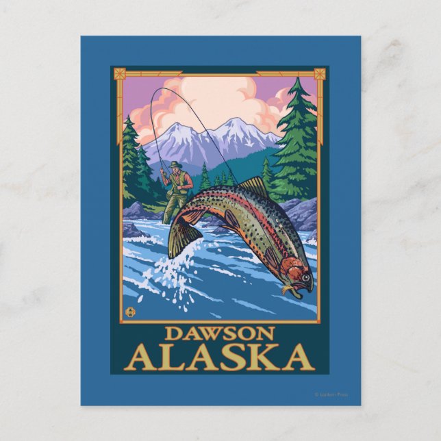 Flygfiske Scene - Dawson, Alaska Vykort (Framsida)