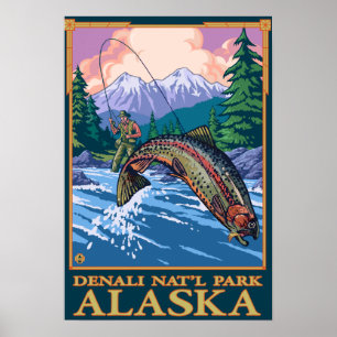 Flygfiske Scene - Denali National Park, Alaska Poster