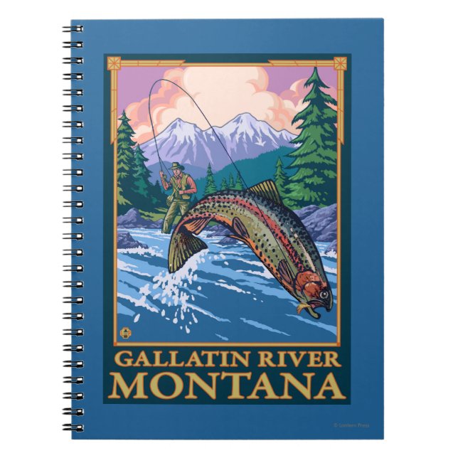 Flygfiske Scene - Gallatin River, Montana Anteckningsbok Med Spiral (Framsidan)