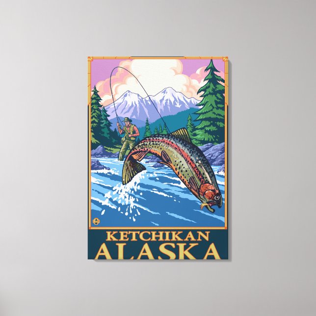 Flygfiske Scene - Ketchikan, Alaska Canvastryck (Framsida)