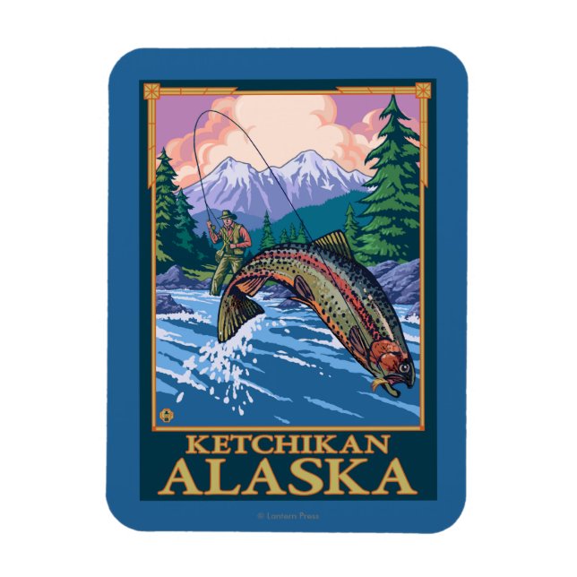 Flygfiske Scene - Ketchikan, Alaska Magnet (Vertikal)