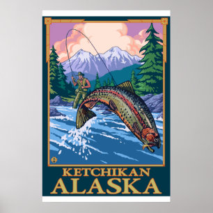 Flygfiske Scene - Ketchikan, Alaska Poster
