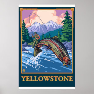 Flygfiske Scene - nationalparken Yellowstone Poster