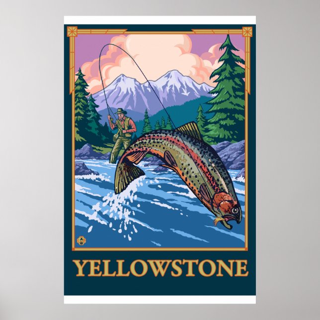 Flygfiske Scene - nationalparken Yellowstone Poster (Framsidan)