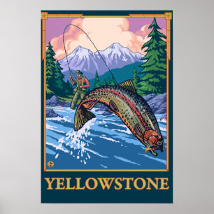 Flygfiske Scene - nationalparken Yellowstone Poster