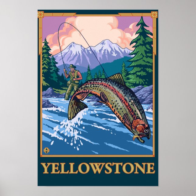 Flygfiske Scene - nationalparken Yellowstone Poster (Framsidan)