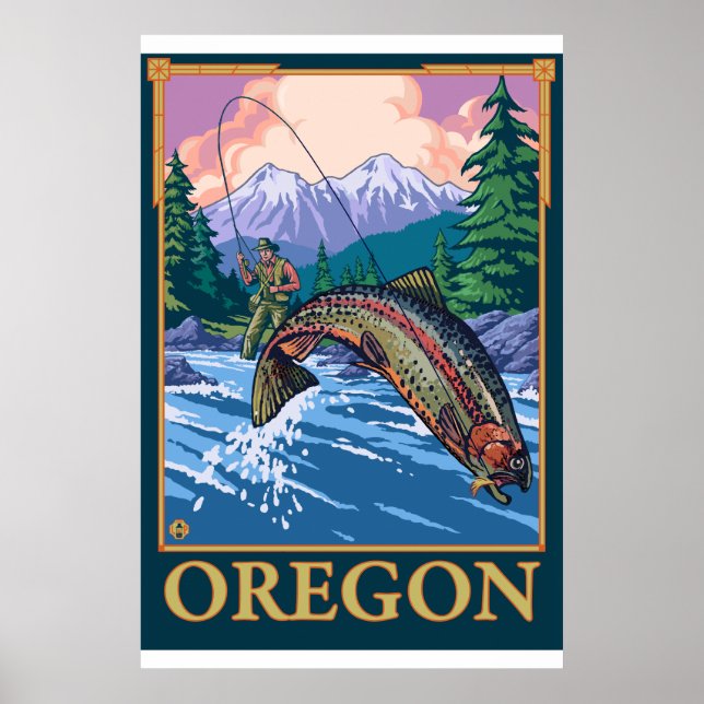 Flygfiske Scene - Oregon Poster (Framsidan)