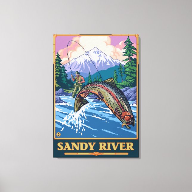 Flygfiske Scene - Sandy River, Oregon Canvastryck (Framsida)