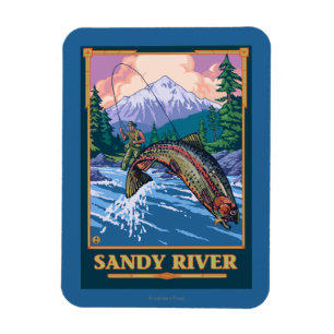 Flygfiske Scene - Sandy River, Oregon Magnet